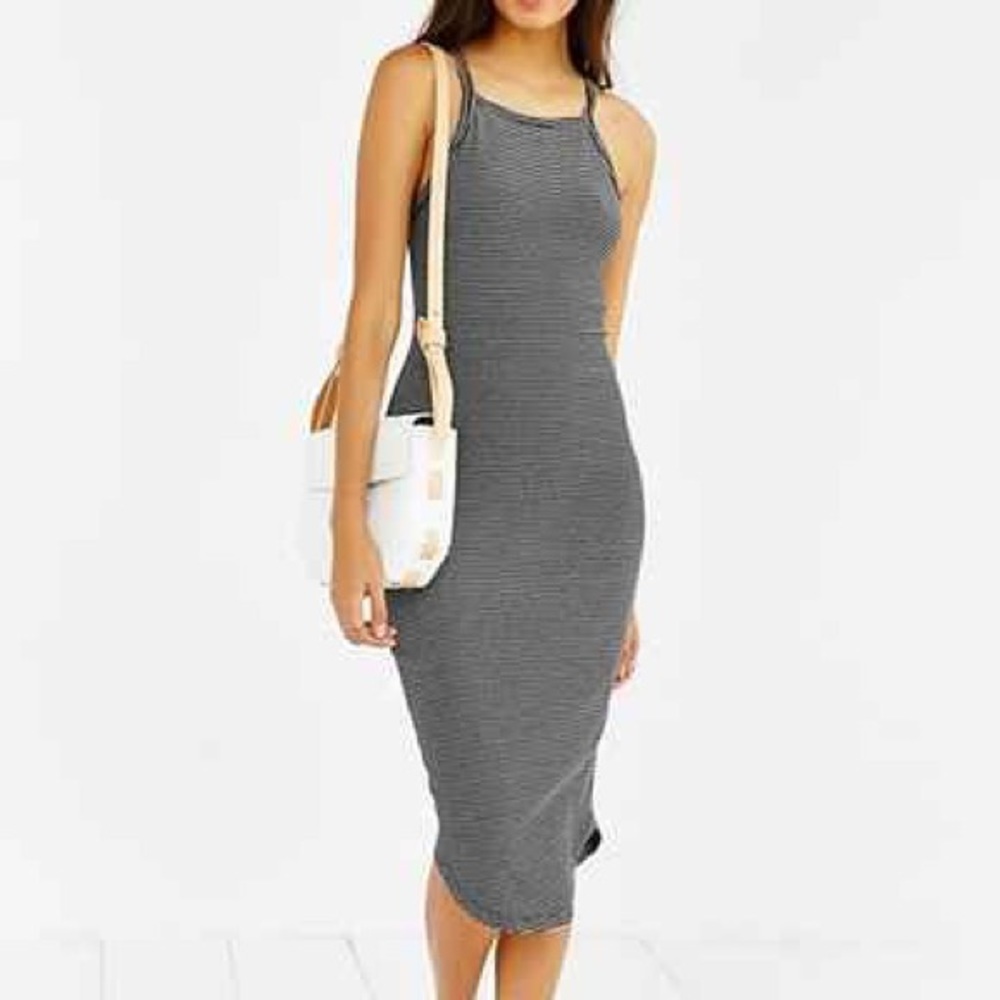 Black striped mid length dress