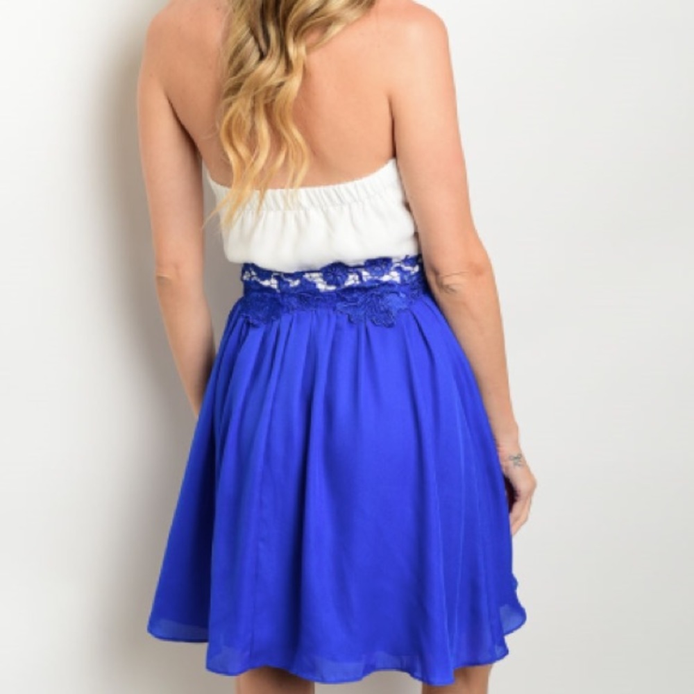🆑 LAST 1: Royal Blue and White Floral Mini Dress - Picture 3 of 5