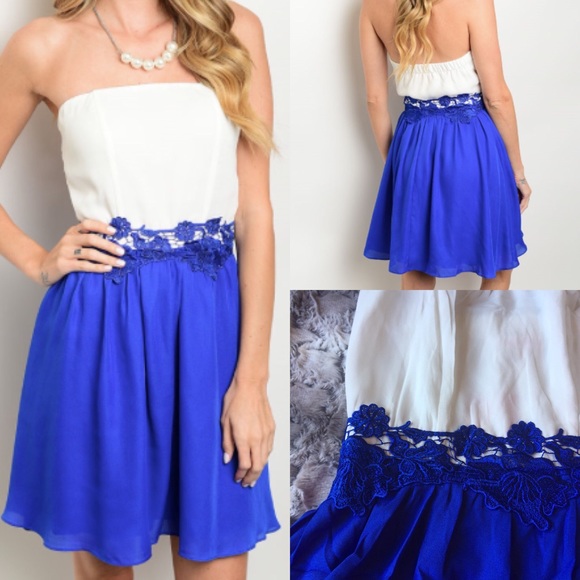 🆑 LAST 1: Royal Blue and White Floral Mini Dress - Picture 2 of 5