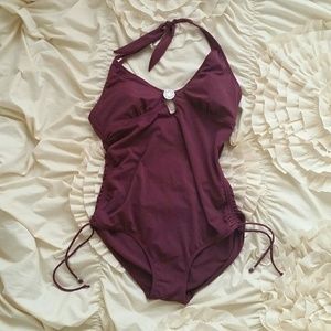 Merona Medallion Maroon Halter XL Keyhole Swimsuit