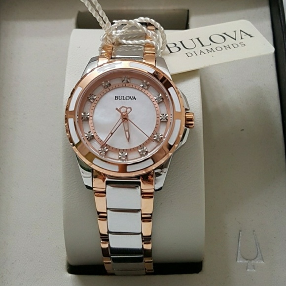 NWT Bulova diamonds rose gold sliver watch main image 5