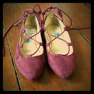 Madden Girl oxblood lace up ballet flats