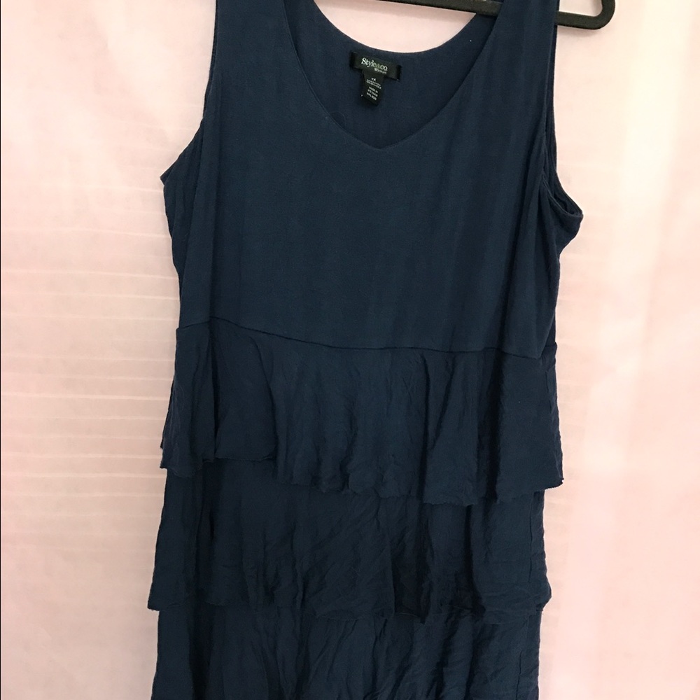 Blue v neck dress with ruffles