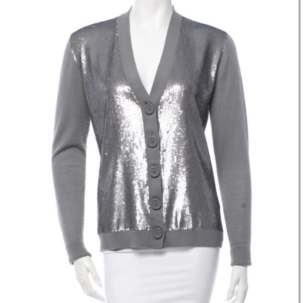 XS Tory Burch silver sequin wool cardigan