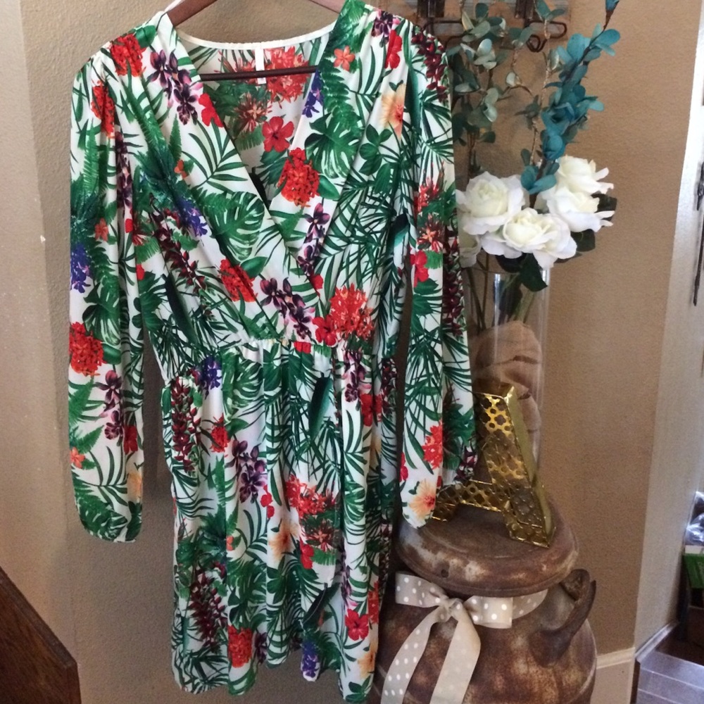 Tropical Faux Wrap dress.