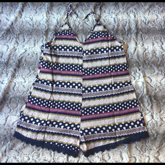 🆑 BLOWOUT Navy Boho Polka Dot Romper - Picture 4 of 5