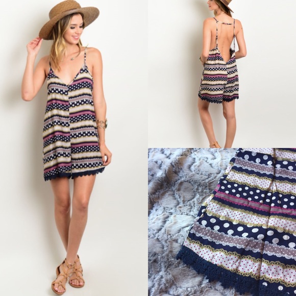 🆑 BLOWOUT Navy Boho Polka Dot Romper - Picture 3 of 5