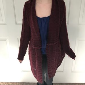 maroon cardigan