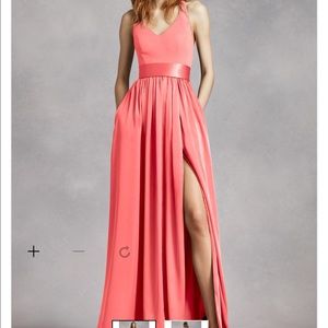 White by Vera Wang - V Neck Halter Gown with Sash