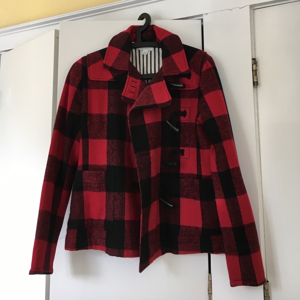 Garnet Hill wool blend buffalo check coat