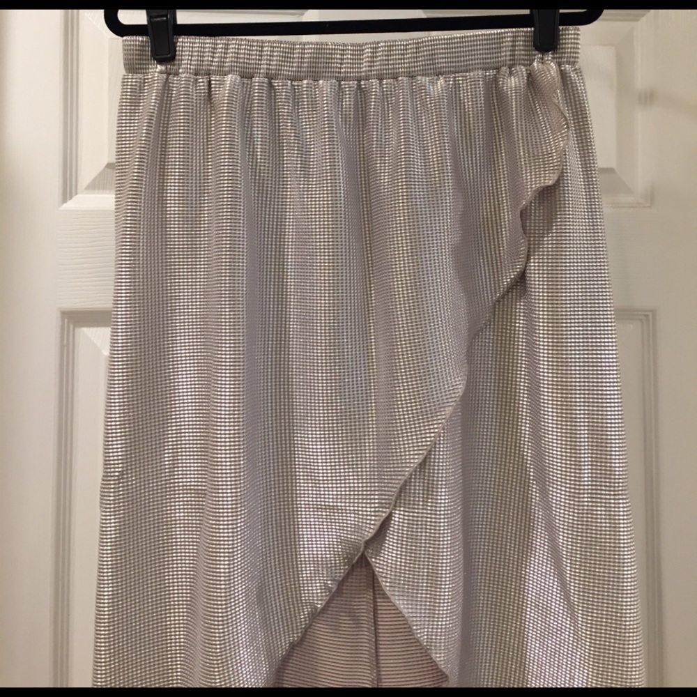 River Island Metallic Silver High-Low Skirt