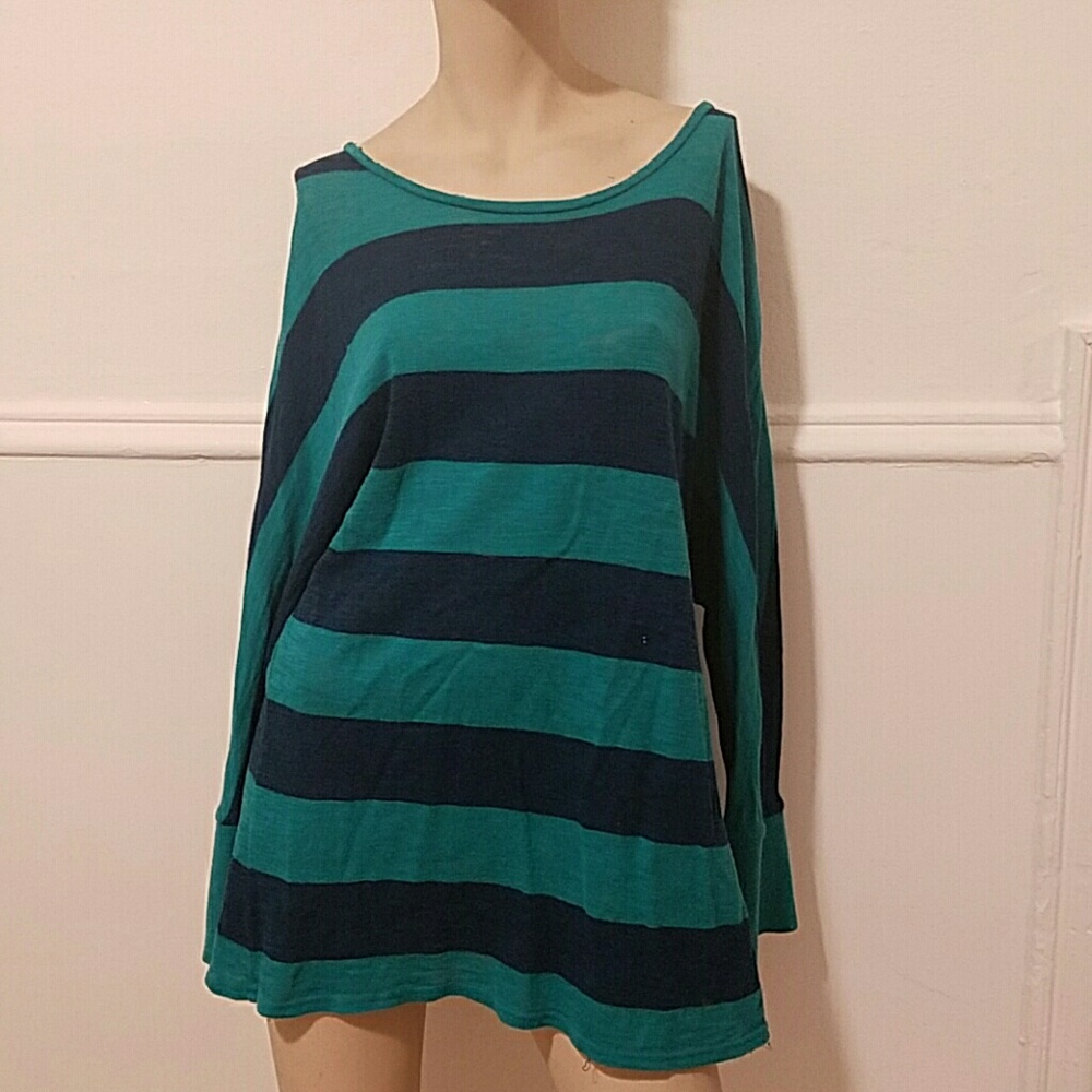 Dress barn teal and navy striped top