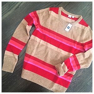 NWT Gap Striped Wool Sweater Tan Red & Pink