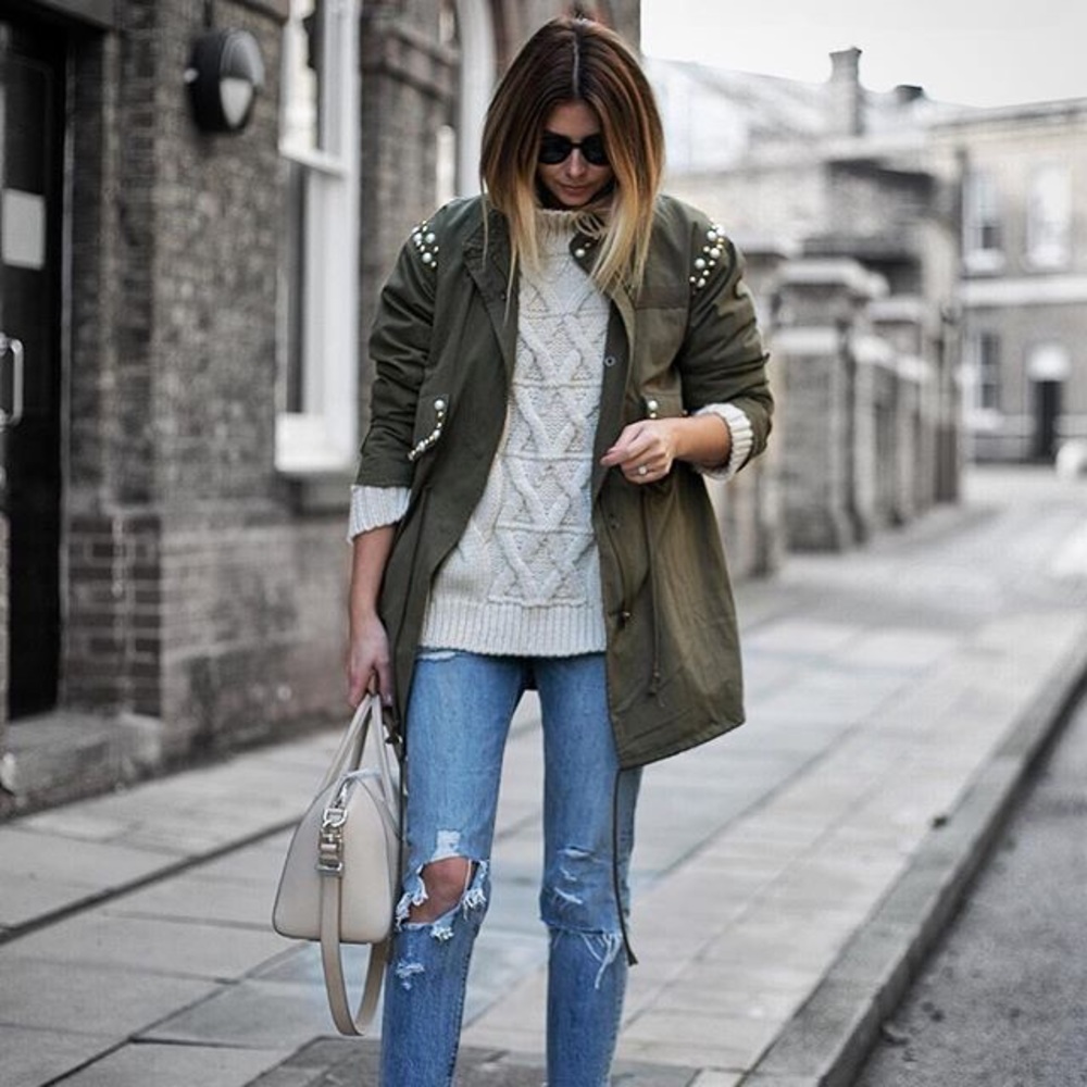 Chic wish Bead Bead World Trench Coat Army Green