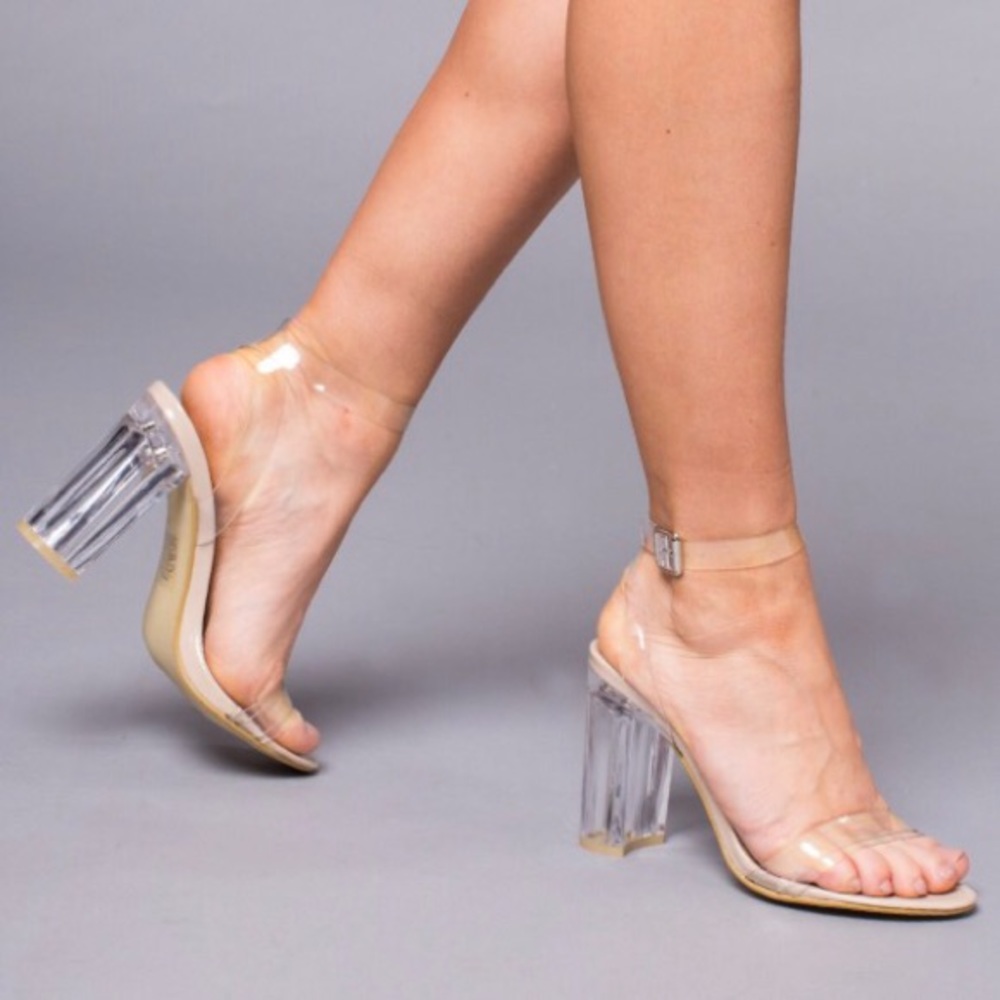NEW Nude Perspex Heels with Rose Gold