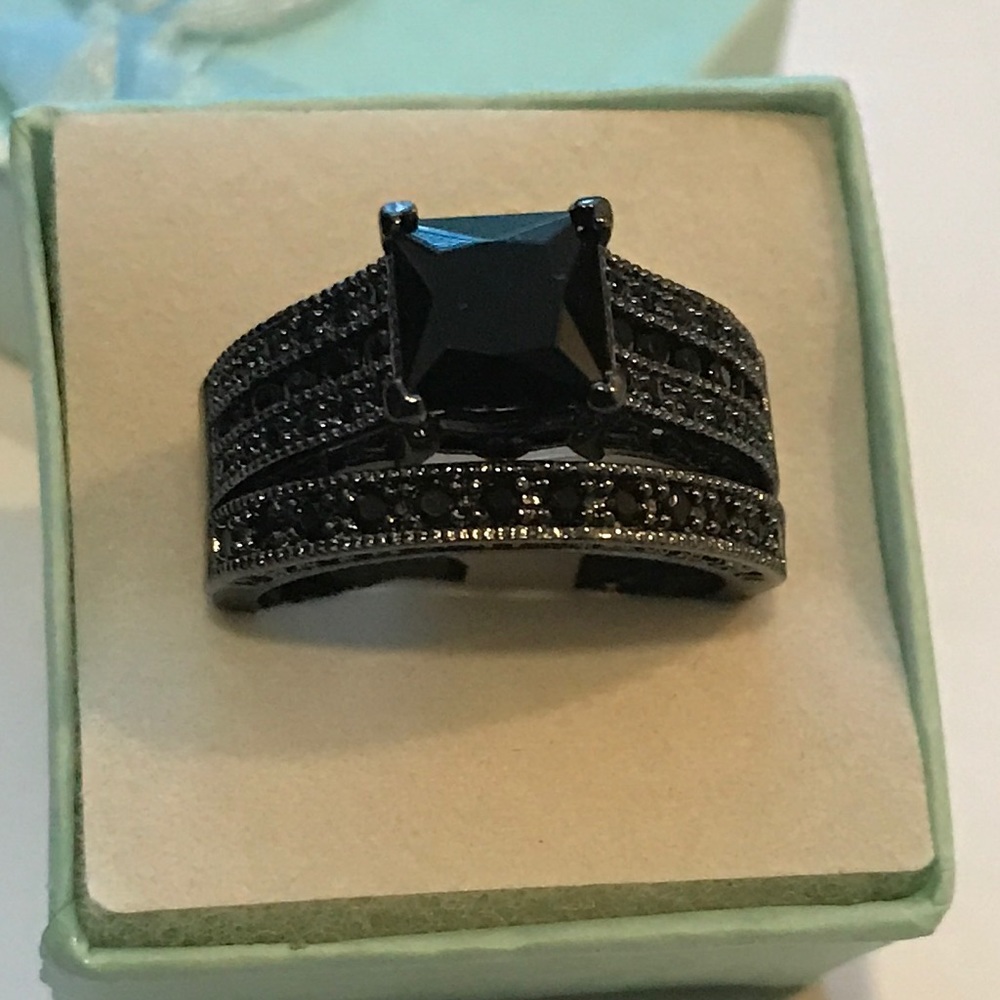 Princess Cut Black Zircon Bridal Set