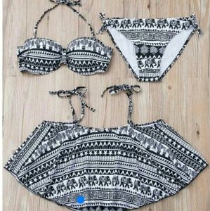 Stylish Halter Printed Lace up 3 piece Swimsuit
