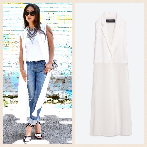 Zara Jackets & Blazers - Zara White Contrast Waistcoat / Vest / Duster