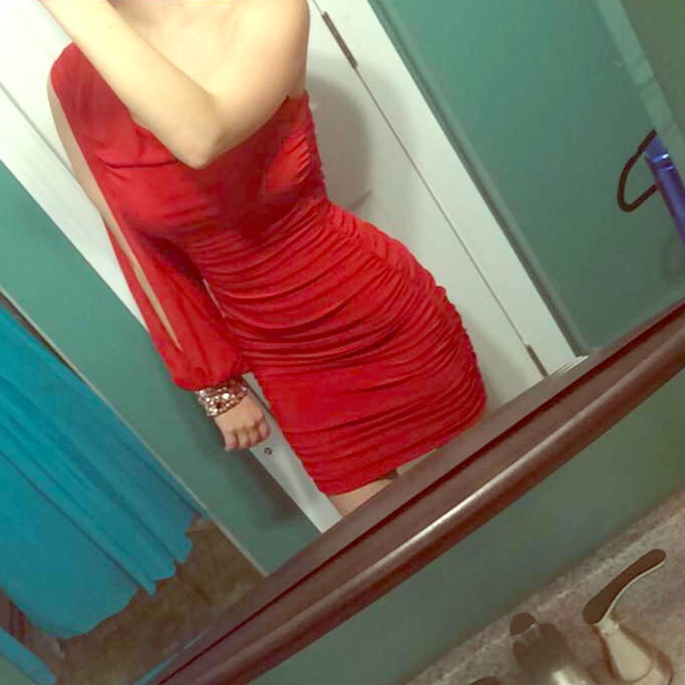City Triangles short, one sleeved, red party dress