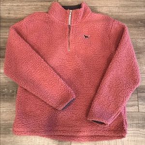 PINK Sherpa Boyfriend Quarter zip, medium