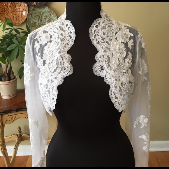 David's Bridal Jackets & Blazers - Wedding Bolero Jacket With Pearls NWOT Large