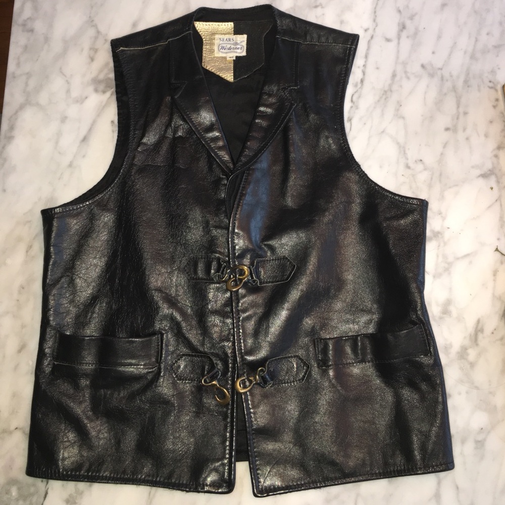 Cool vintage late 1960s Sears leather vest RARE!