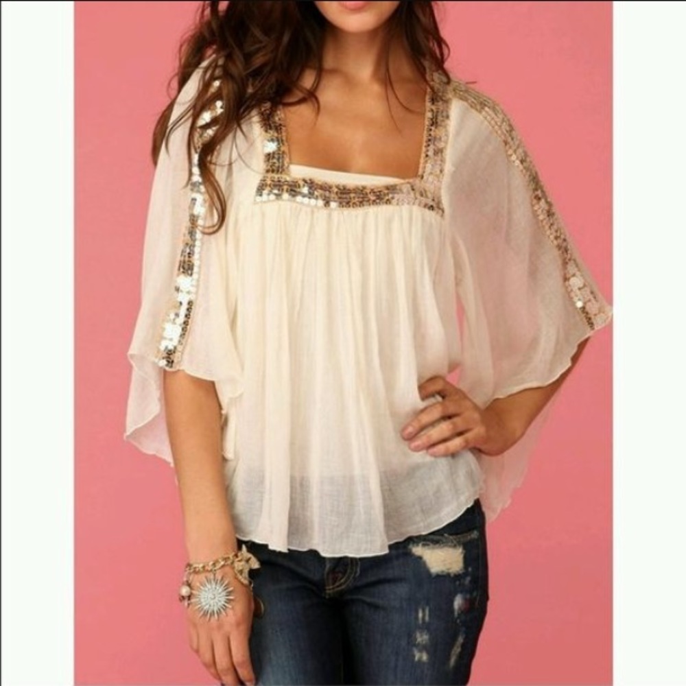 Free People | Gorgeous Ivory Gold Gauze /Sequin