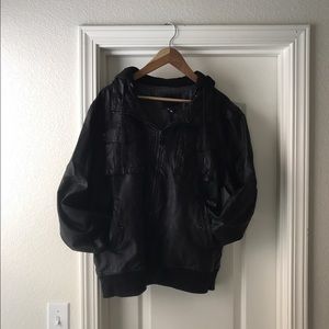 Black Leather Hooded Men's Motorcycle Jacket