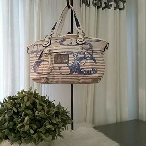 Coach Beautiful Beige and Blue Stripped Poppy Bag
