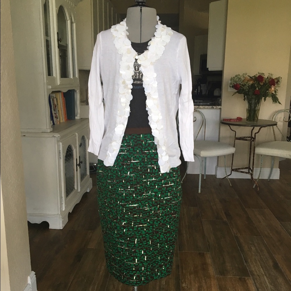 Oscar de la Renta sequin and tweed pencil skirt