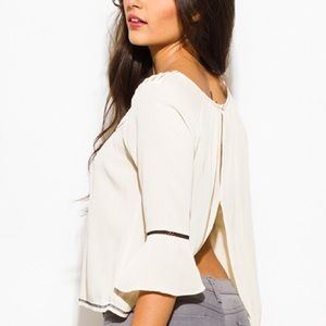 Khaki Beige Boho Open Back Top!