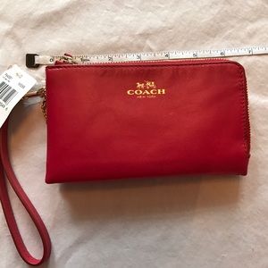 Red Coach Double Corner Zip Wristlet