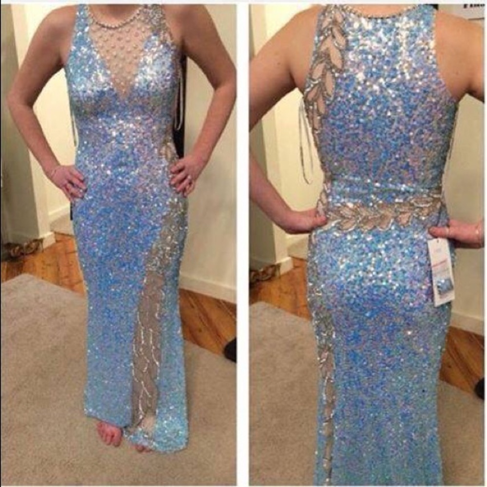 Blue Sequin Prom Dress