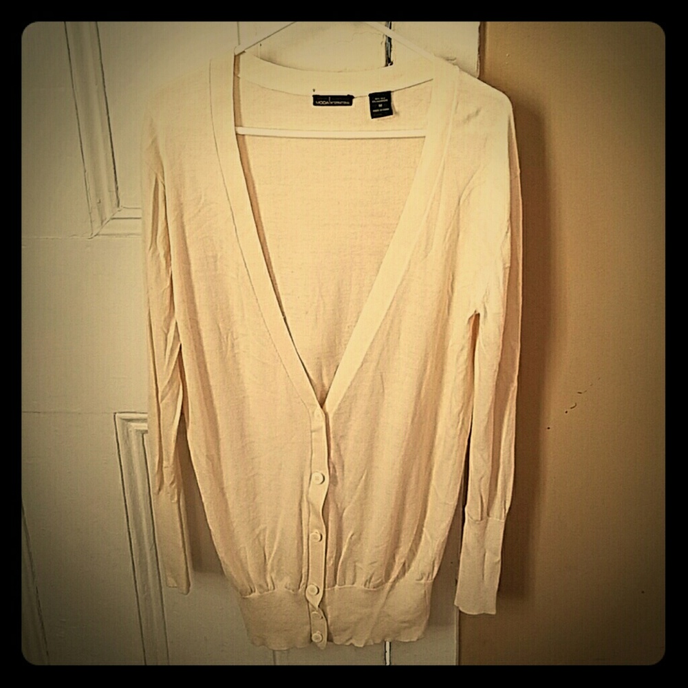 Cashmere/silk long cream cardigan