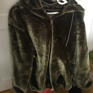 Never worn green faux fur hoodie