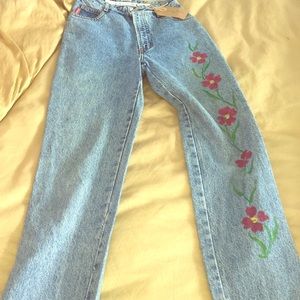 Painted flowers vintage jeans