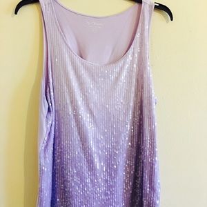 Plus sized, sequined, lavender, ombré tank top.