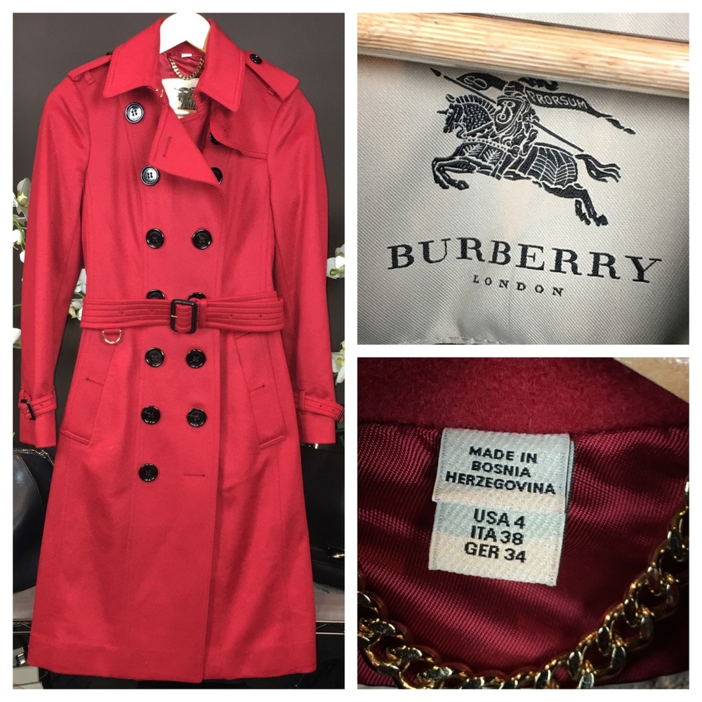 BURBERRY PARADE RED CASHMERE TRENCH COAT - Picture 2 of 3