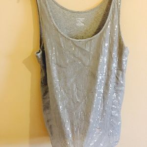 Plus sized, sequined, grey, tank top.