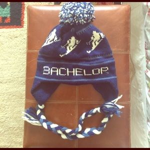 Blue Knit Ski Hat with "Bachelor"