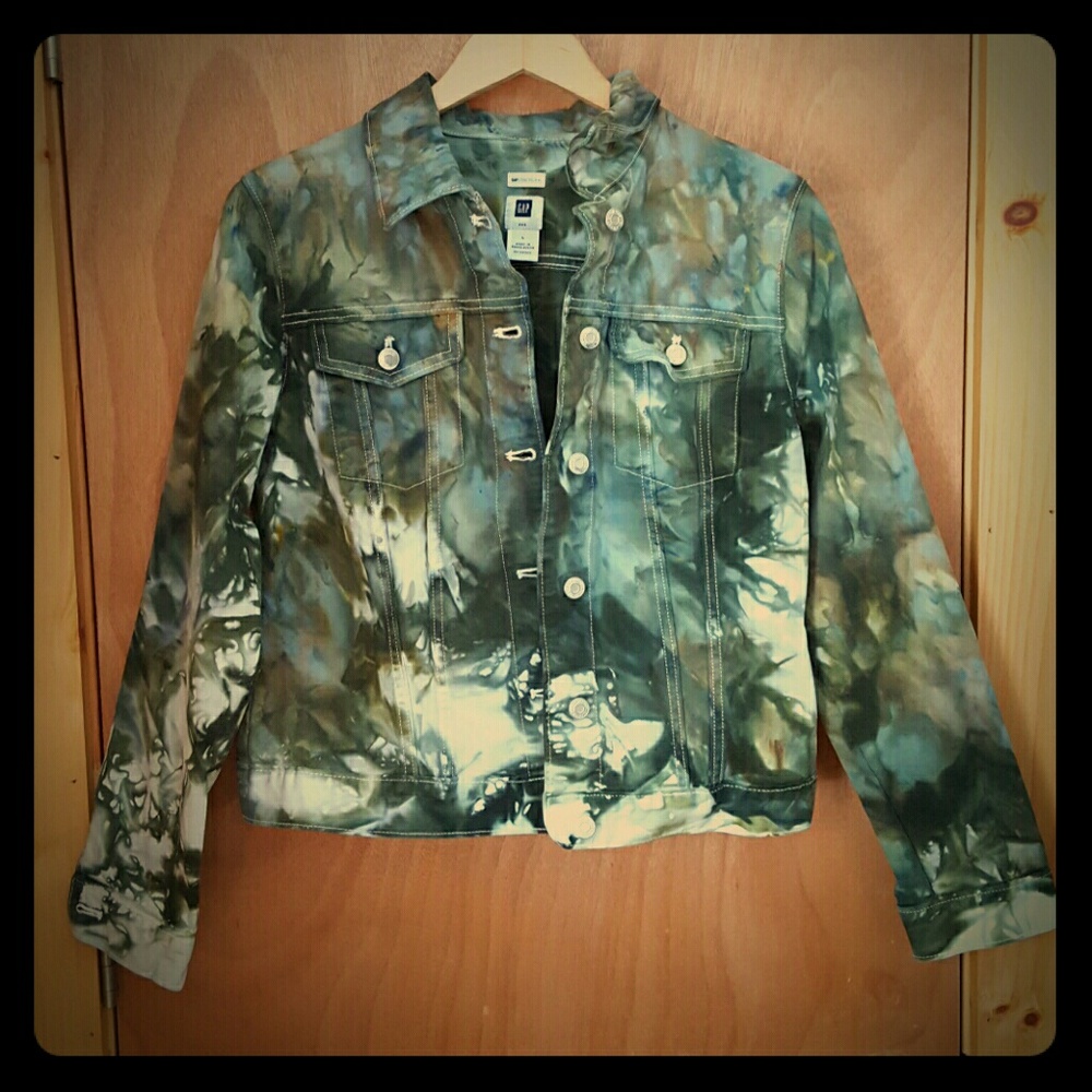 Unique watercolor marble tie dye denim jean jacket
