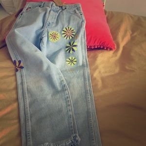 Vintage neon painted floral faded Jean