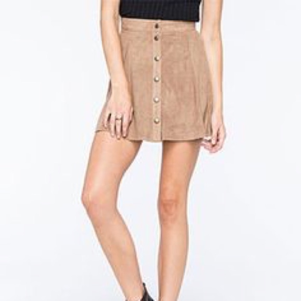 Tilly's Full Tilt Brown Suede Button Up Skirt