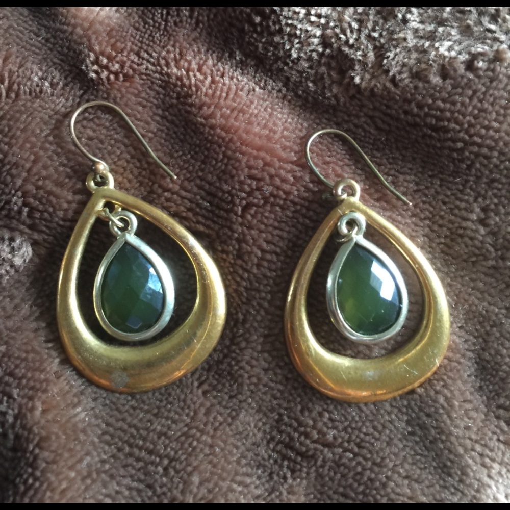 Teardrop two tone dangling earrings