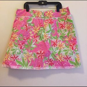 Lily Pulitzer pink green floral skirt in cotton.