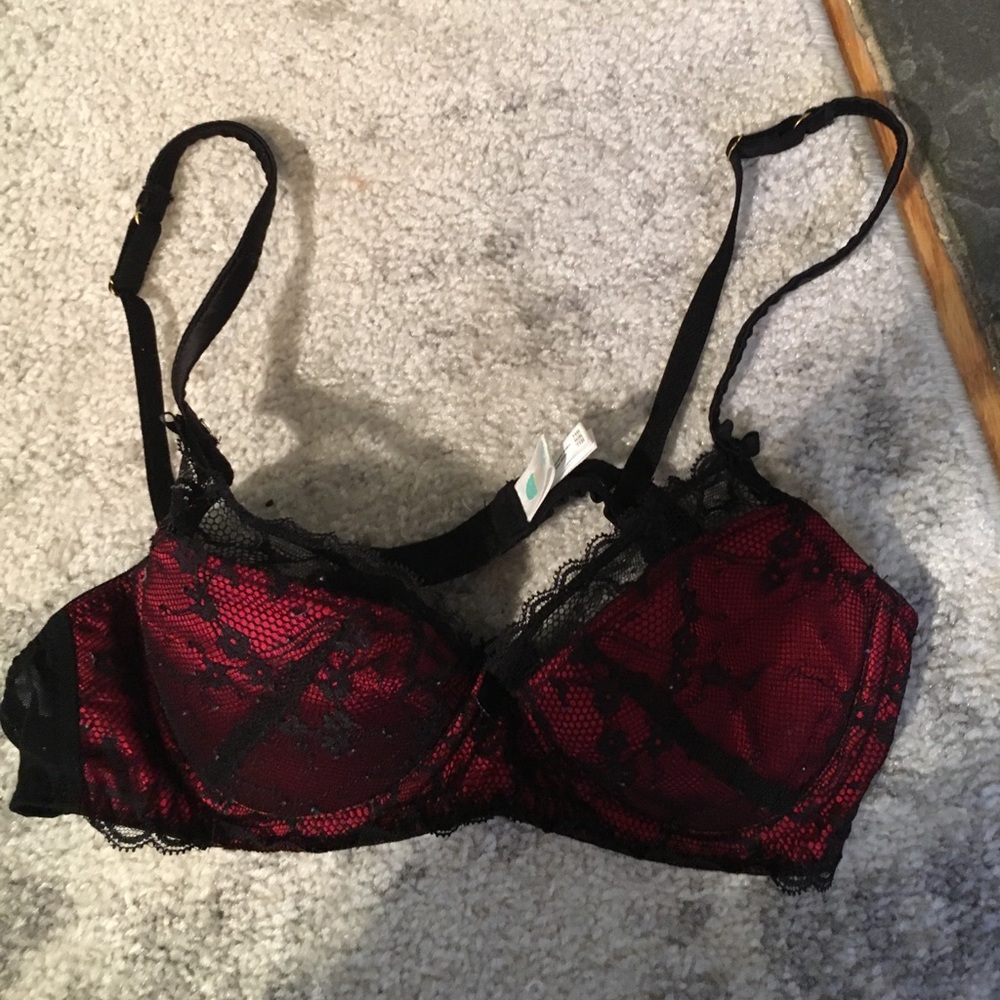 Mimi Holiday red black lace push up bra