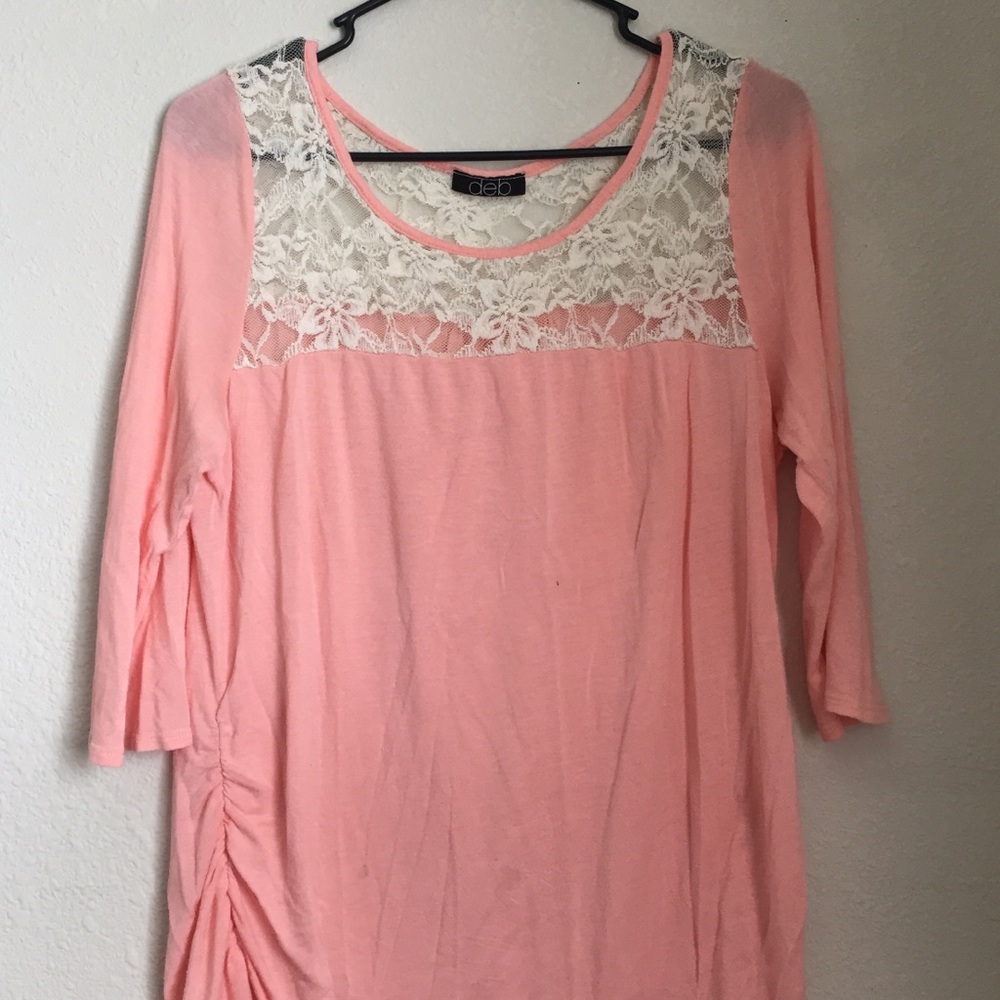 DEB Pink blouse with lace accents size M