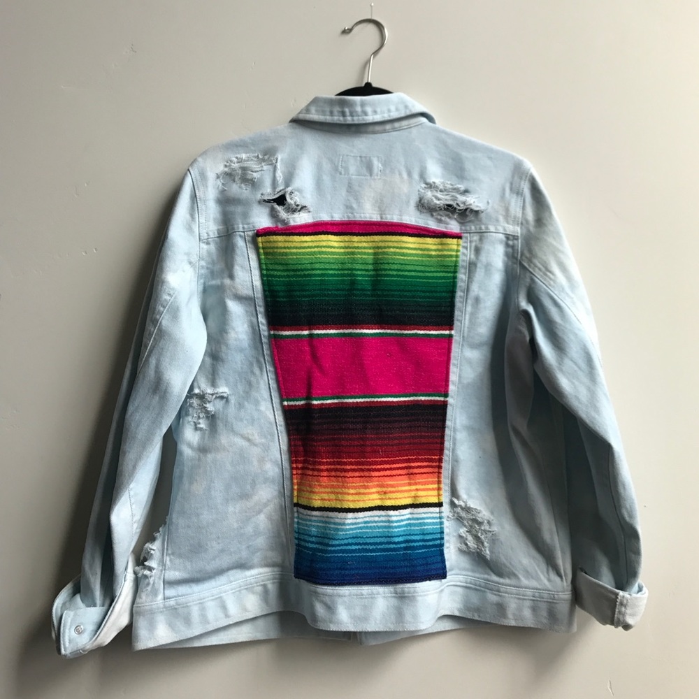 Redesigned vintage denim jacket with serape panel