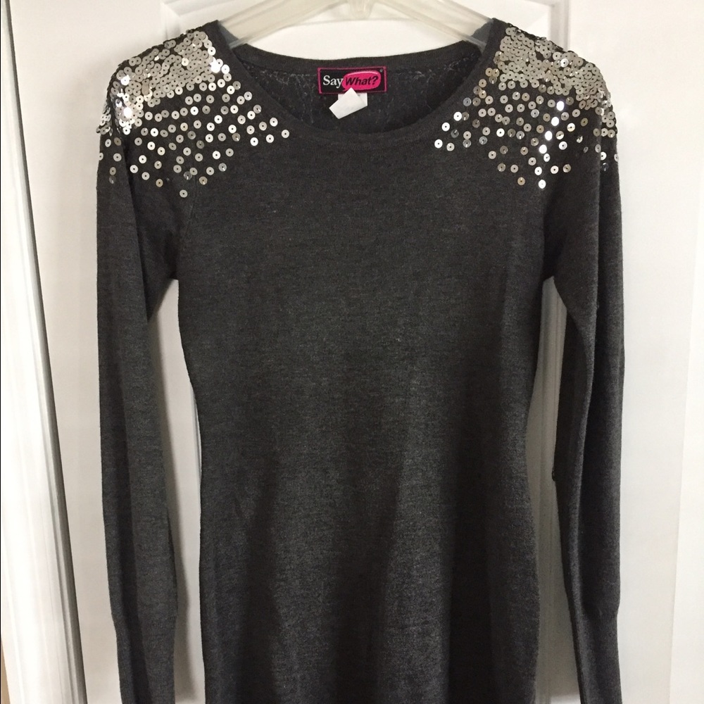 NWOT Sequin shoulder gray sweater dress size XS