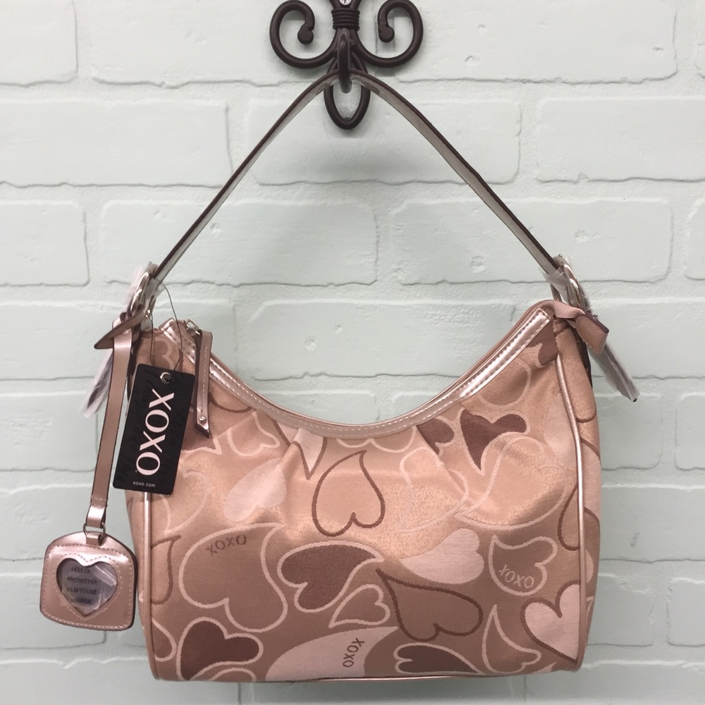 NWT XOXO Metallic Taupe Heart Purse Bag Satchel